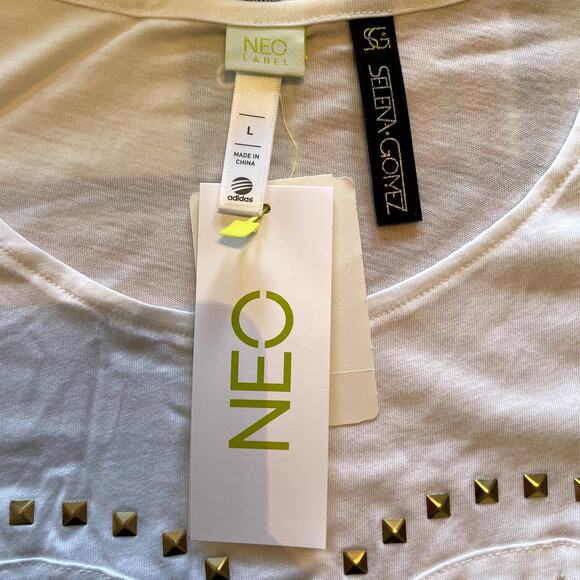 Adidas Neo X Selena Gomez Top Womens Large White Embellished Fringe T-Shirt - Picture 5 of 6